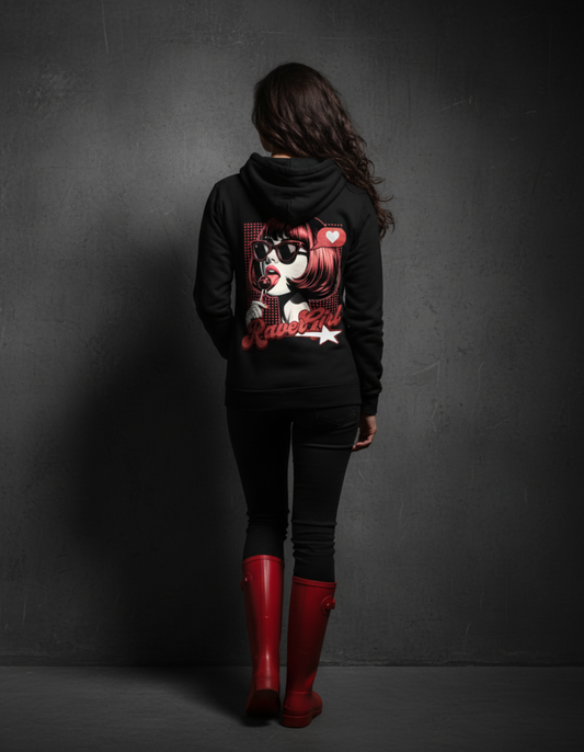 Masculogue® „Red Raver Girl“ – Premium Hoodie