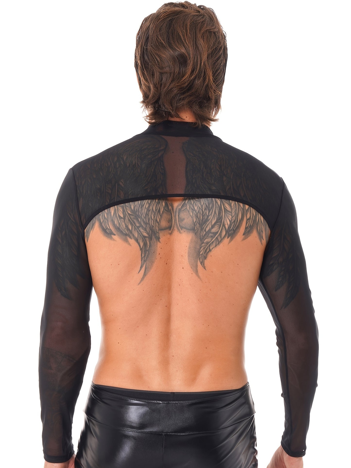 Langärmliges Mesh-Shirt mit Metallringen und Cut-Outs