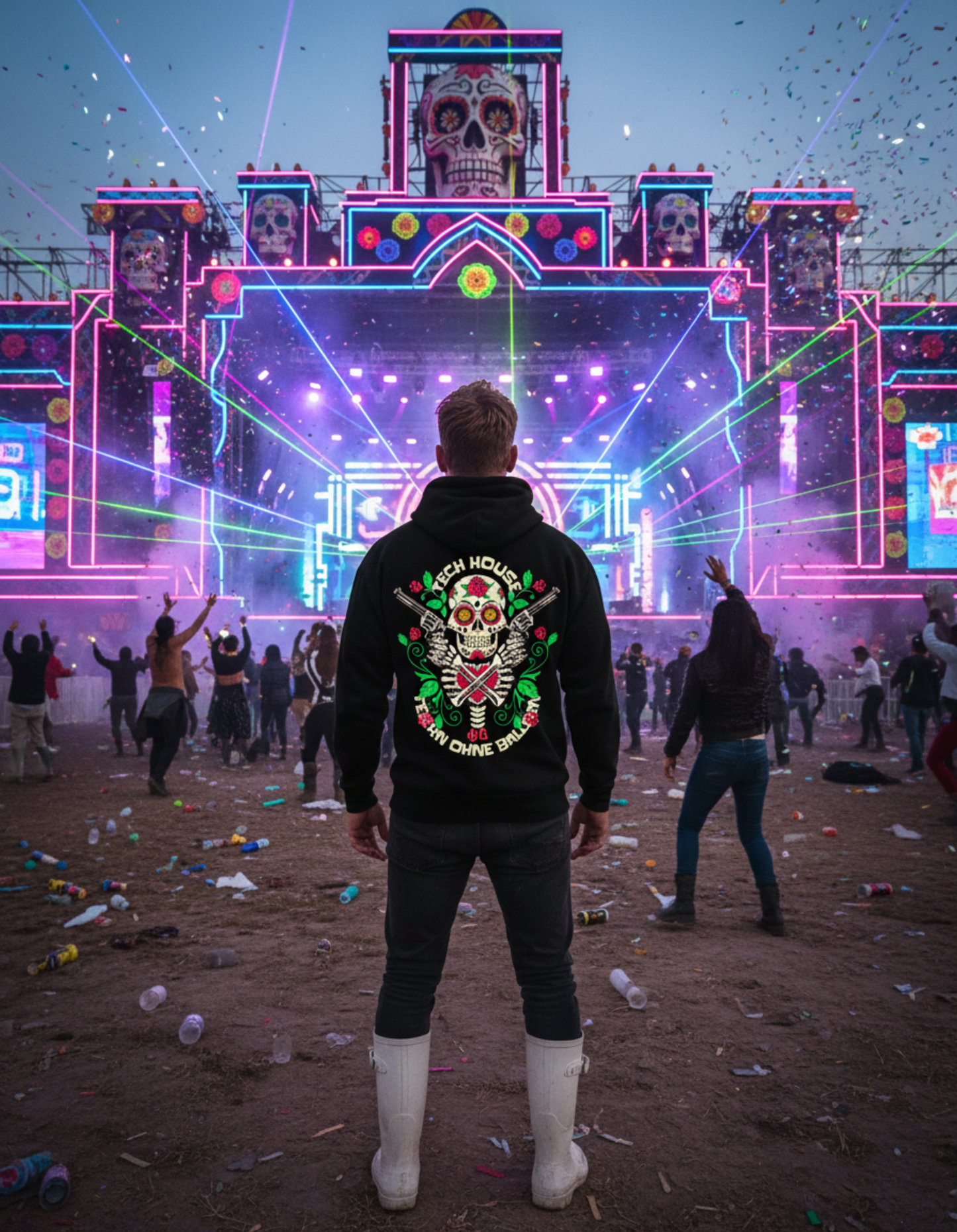 Masculogue® „Tech House Pacifist Skull“ – Premium Hoodie (Unisex)