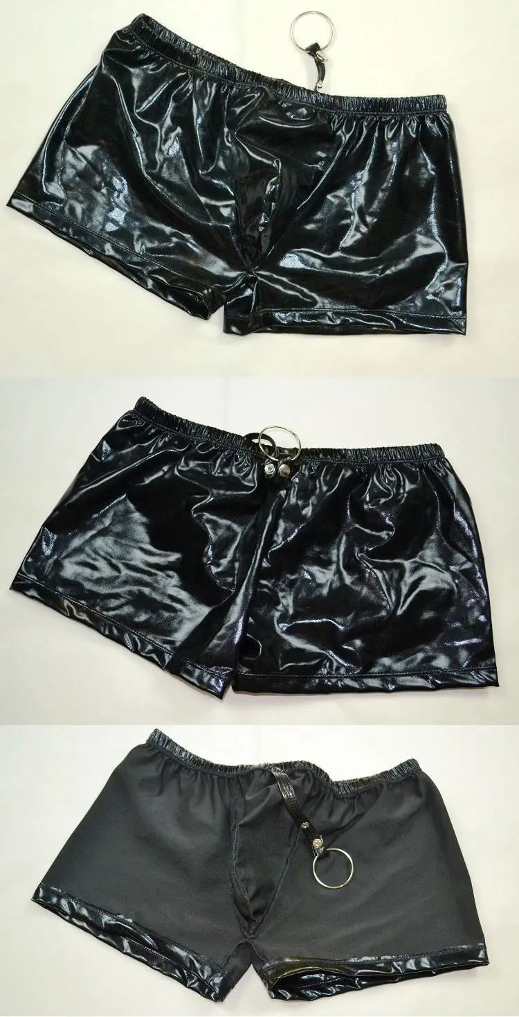 Faux-Leder-Boxershorts mit Ring