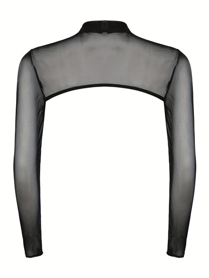 Langärmliges Mesh-Shirt mit Metallringen und Cut-Outs