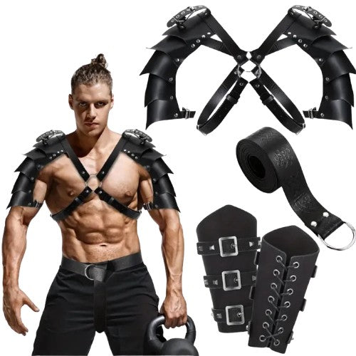 4PCS Leather Medieval Shoulder Pauldron Knight Adjustable Buckle Punk Shoulder Armors Cover Cape for Cosplay Party Men Costume